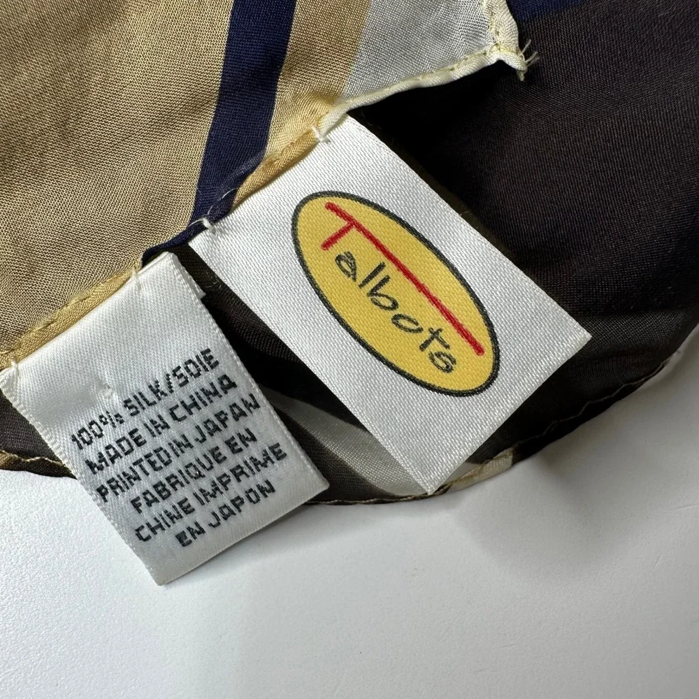 Vtg Talbots 100% Silk Long Scarf Navy Blue Gold Striped Japan Semi Sheer READ